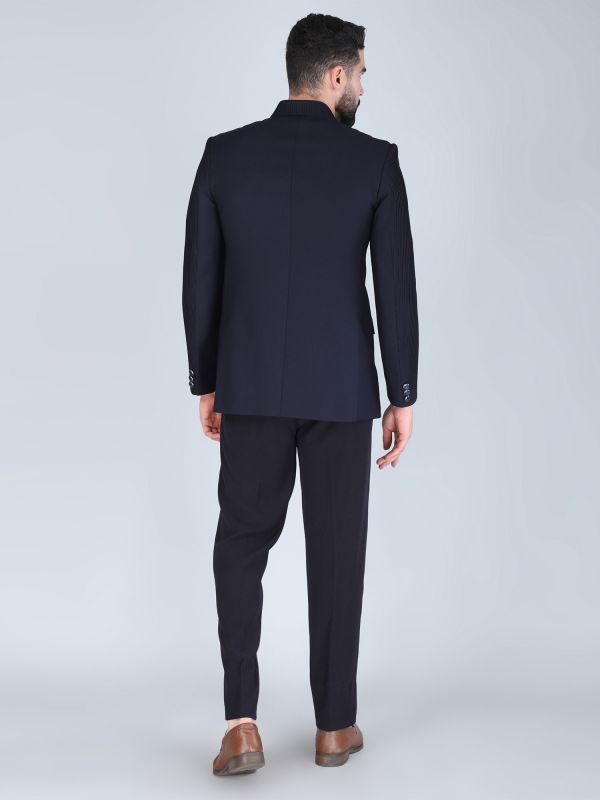 Navy Blue Designer Men's Mandarin Set In Rayon