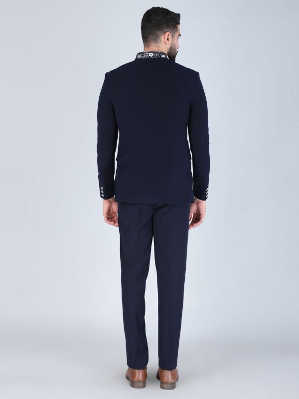 Navy Blue Floral Embroidered Designer Jodhpuri Suit