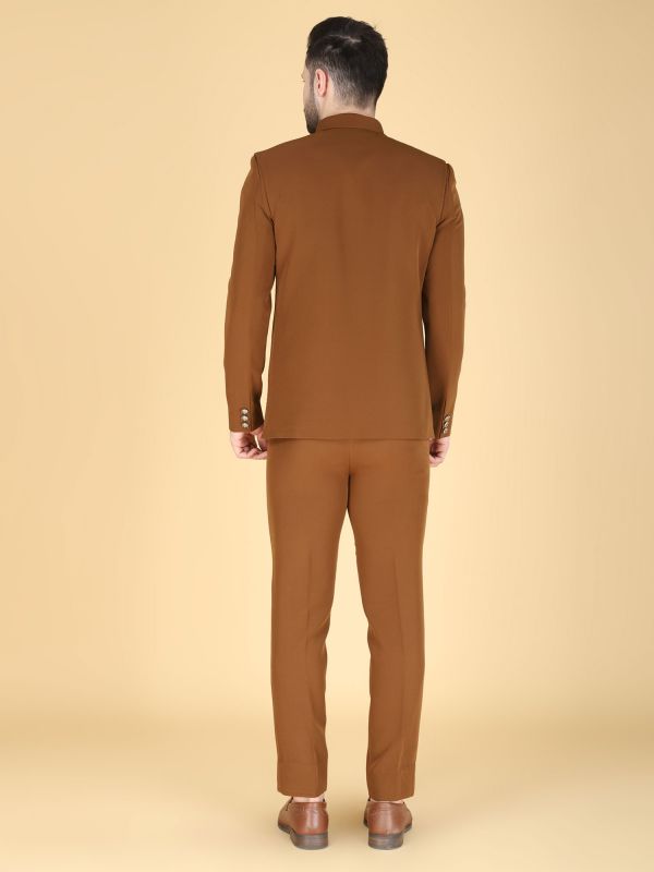 Brown Men's Bandhgala Jodhpuri Suit In Cotton