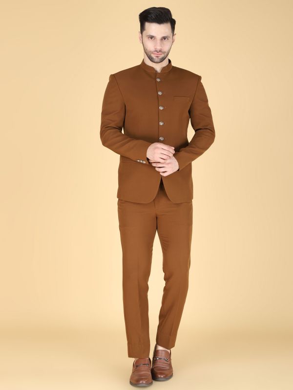Brown Men's Bandhgala Jodhpuri Suit In Cotton