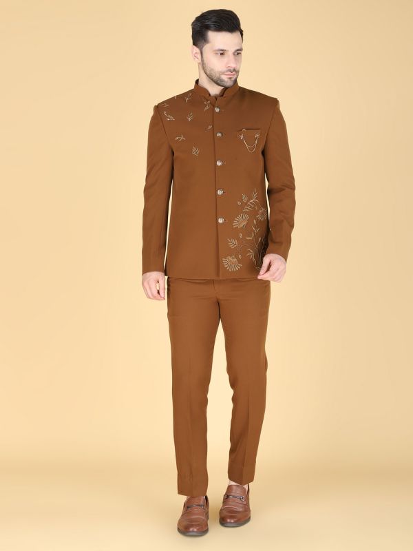 Brown Jodhpuri Set With Embroidered Jacket