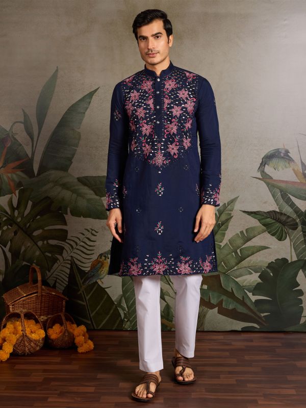 Navy Blue Mirror Augmented Navratri Kurta Pyjama