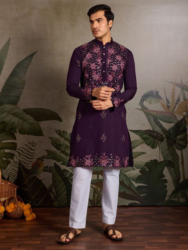 Purple Thread Work Enhanced Navtratri Kurta Set