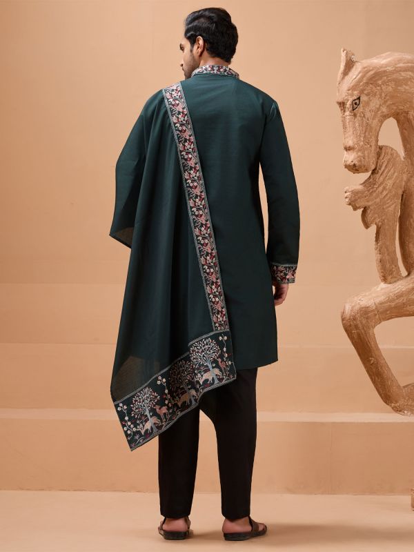 Green Thread Embroidered Readymade Kurta Pyjama