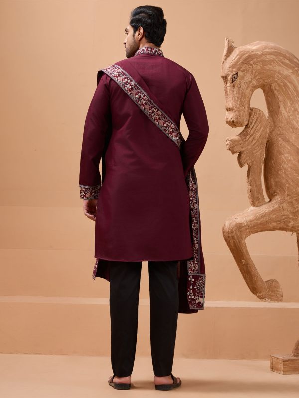 Maroon Viscose Silk Readymade Kurta Pyjama