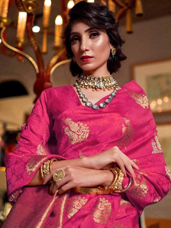 Pink Festive Saree With Zari Weaves