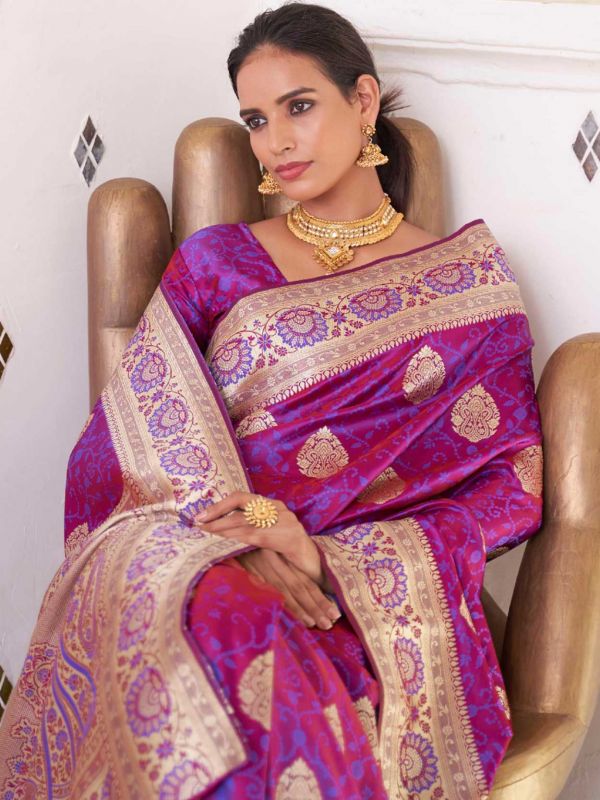 Purple Silk Woven Festive Saree