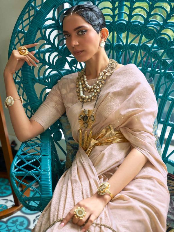 Beige Party Wear Saree With Chikankari Work