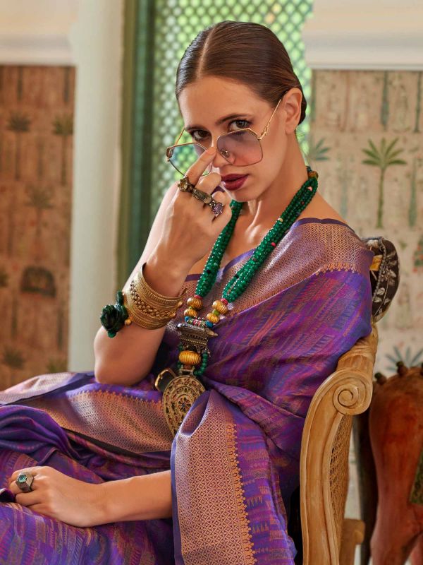 Kalki Koechlin Purple Festive Saree In Organza