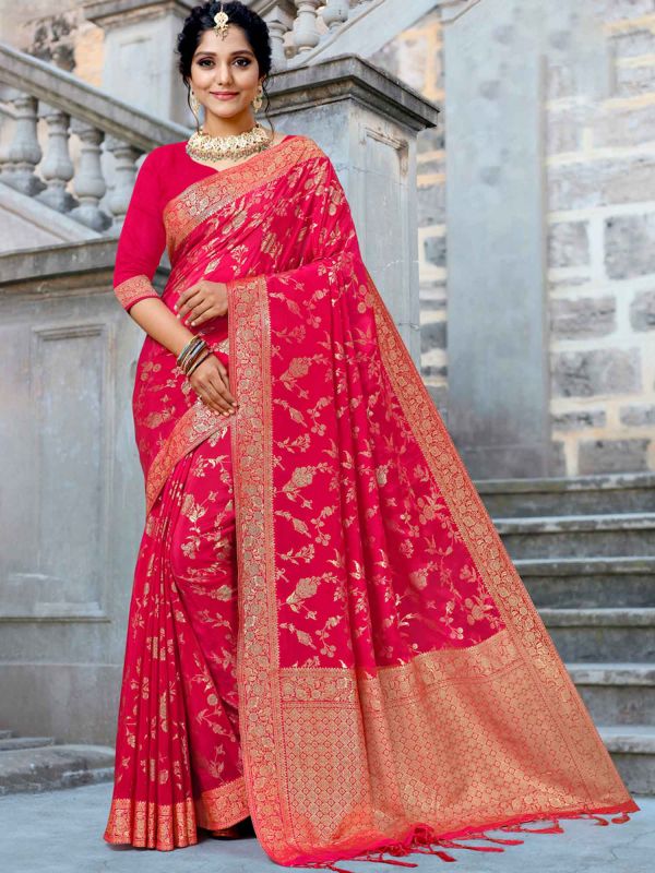 Pink Bridal Saree With Embroidered Saree