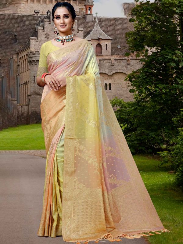 Multicolor Zari Woven Saree In Silk