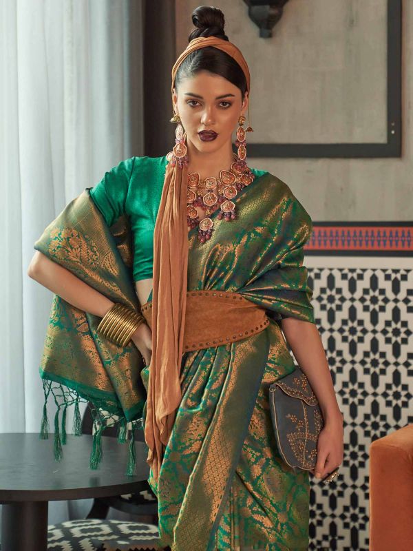 Green Zari Woven Saree In Silk
