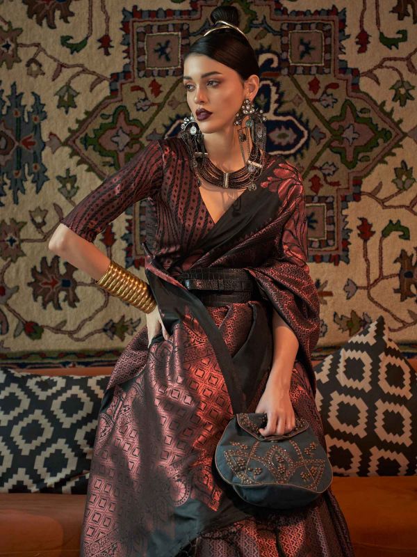 Black Party Wear Saree With Zari Weaves