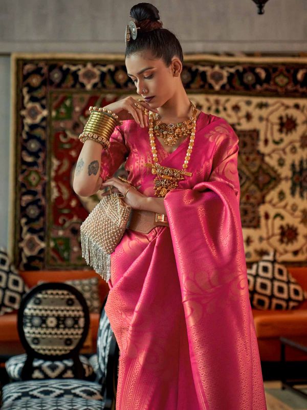 Pink Woven Party Wear Saree