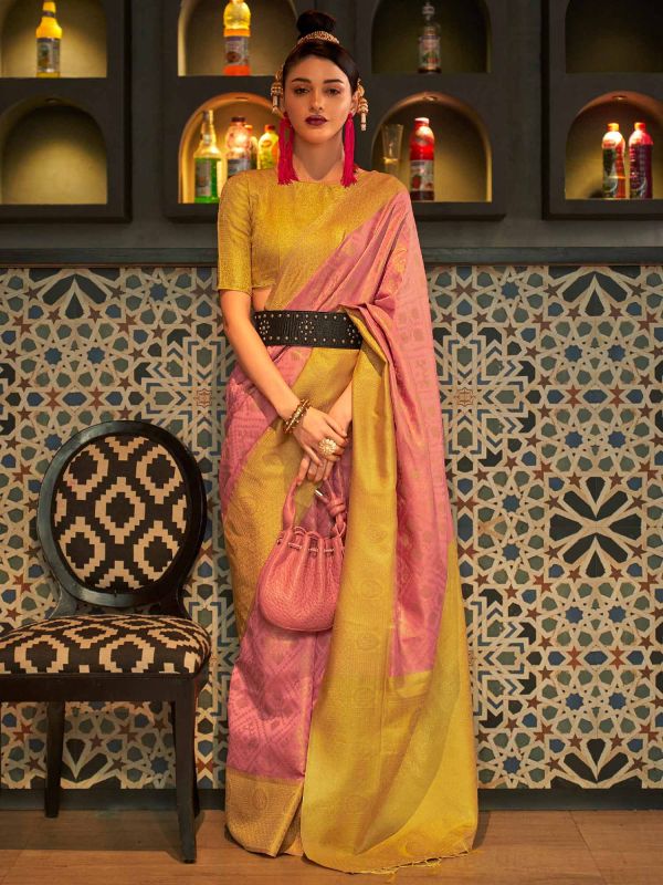 Pink Woven Silk Party Wear Saree