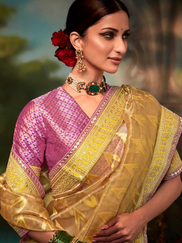 Yellow Embroidered Border Festive Saree