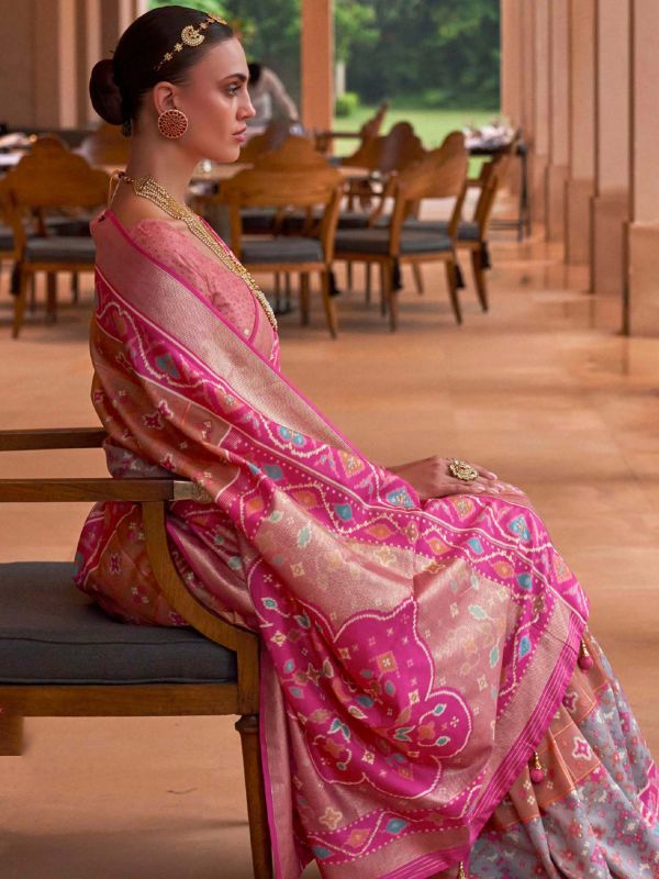 Peach Silk Patola Saree With Blouse