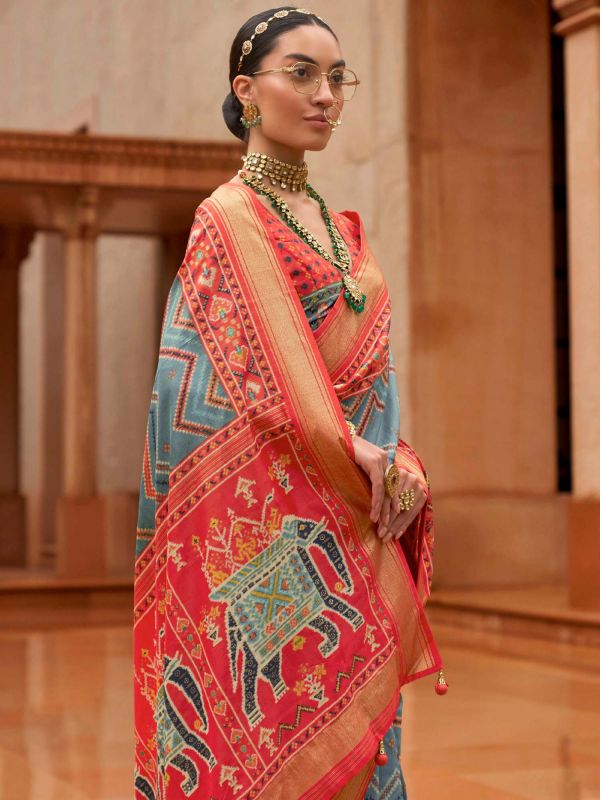 Blue Party Wear Patola Silk Saree