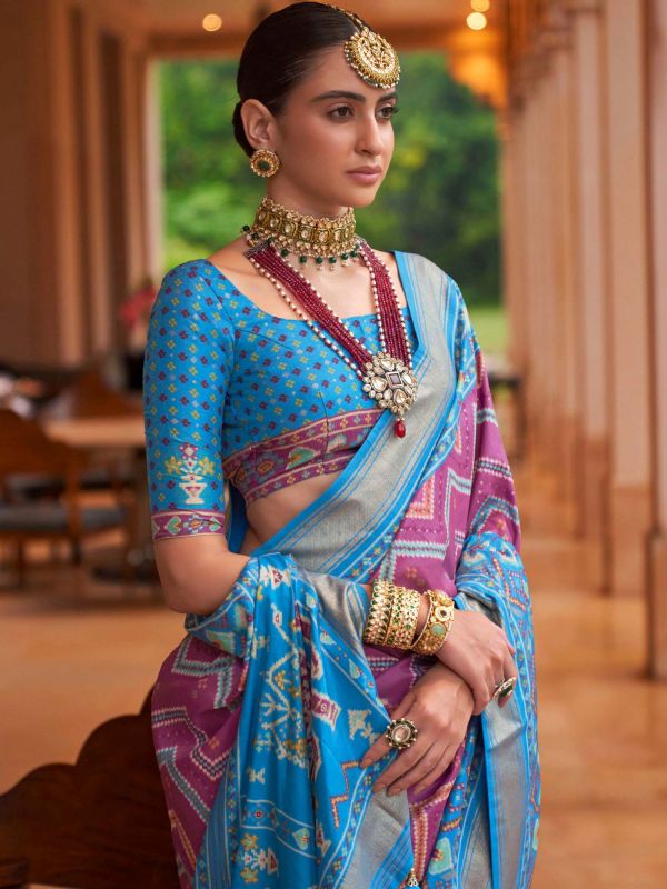 Purple Silk Saree With Patola Prints