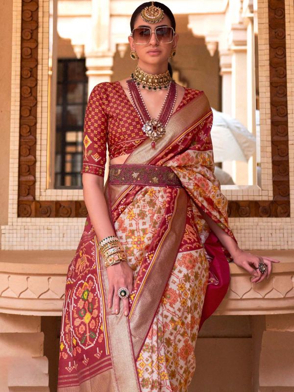 Off White Festive Printed Saree