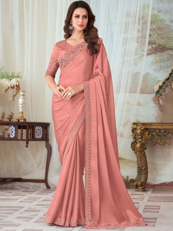 Peach Party Wear Georgette Saree With Blouse
