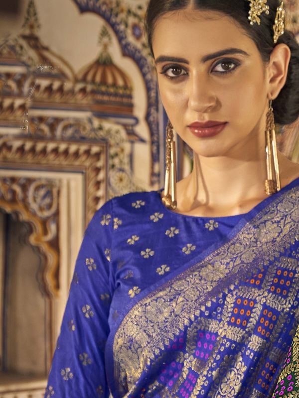 Blue Festive Art Silk Saree With Weaves