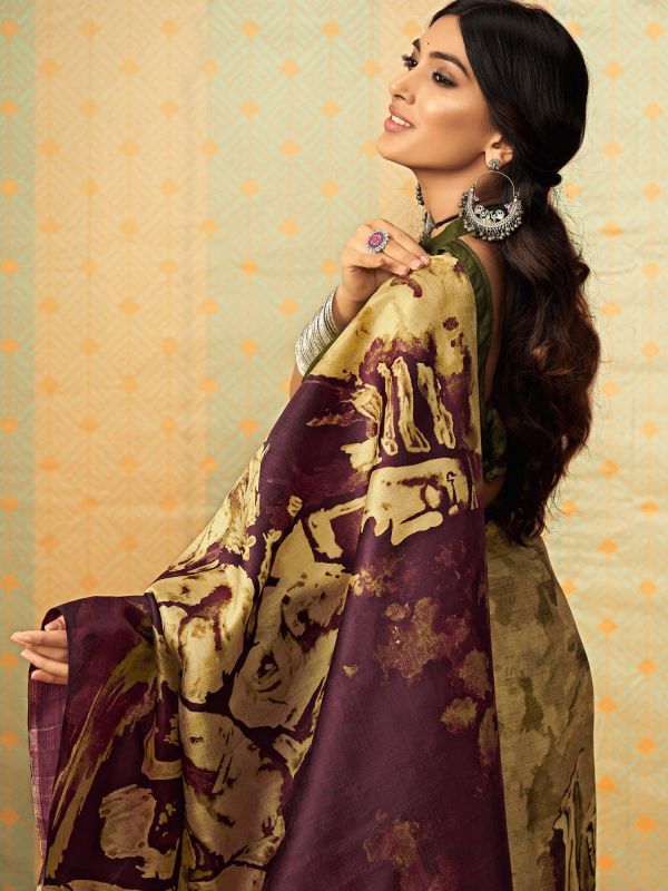 Yellow Tussar Silk Party Wear Saree