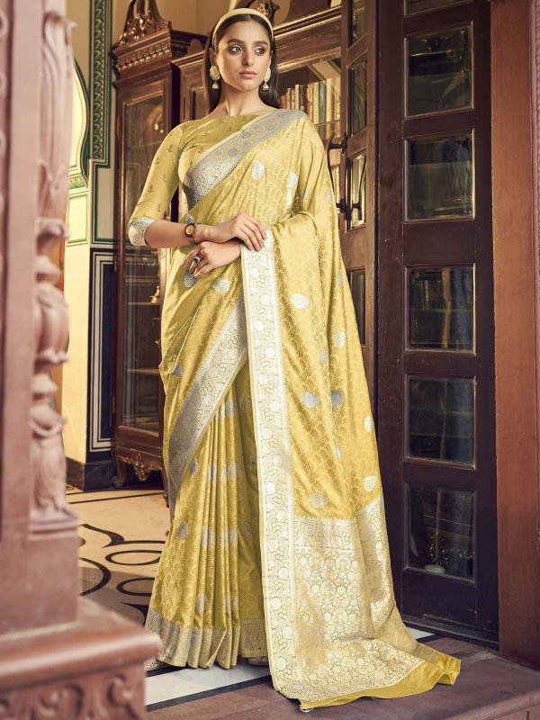 Yellow Zari Woven Saree In Art Silk