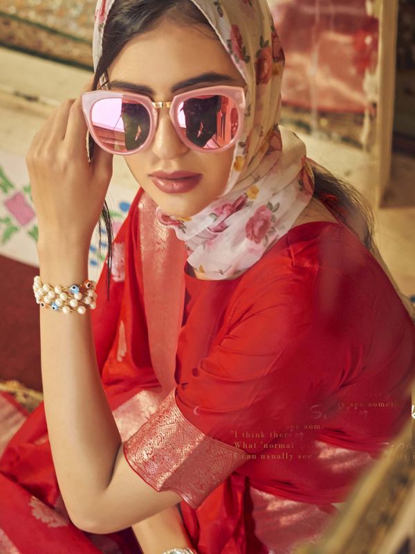 Red Wedding Saree With Zari Weaves