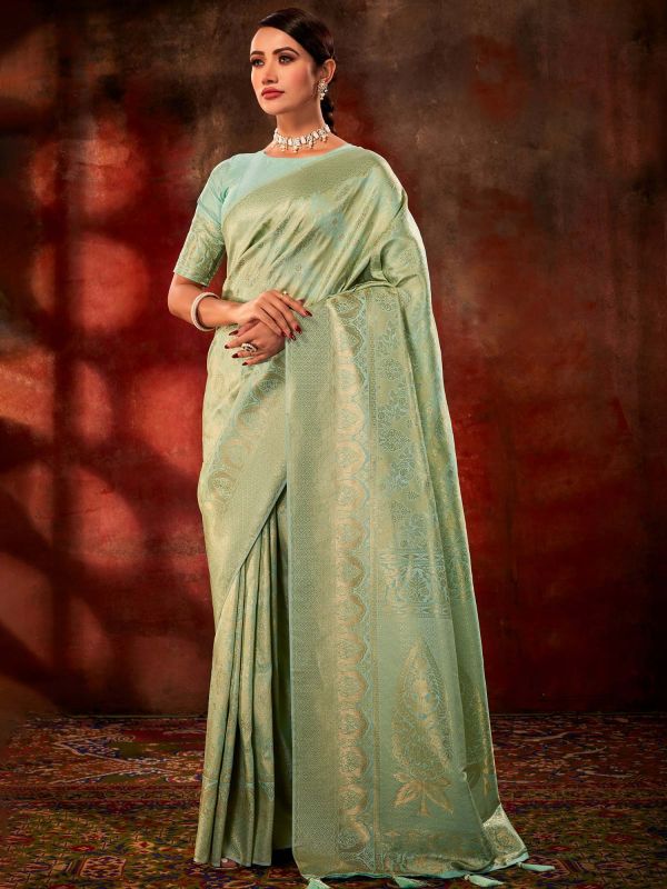 Green Festive Woven Saree In Art Silk