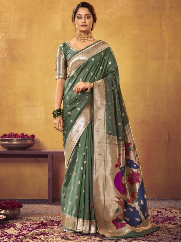 Green Silk Woven Saree In Silk