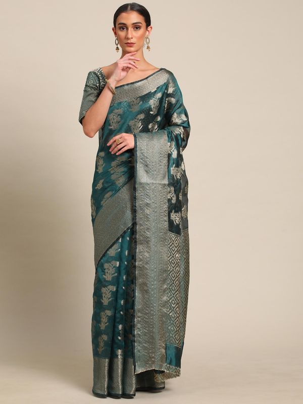 Green Woven Party Wear Saree In Organza