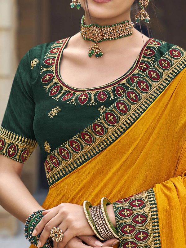 Yellow Festive Wear Saree With Embroidered Border