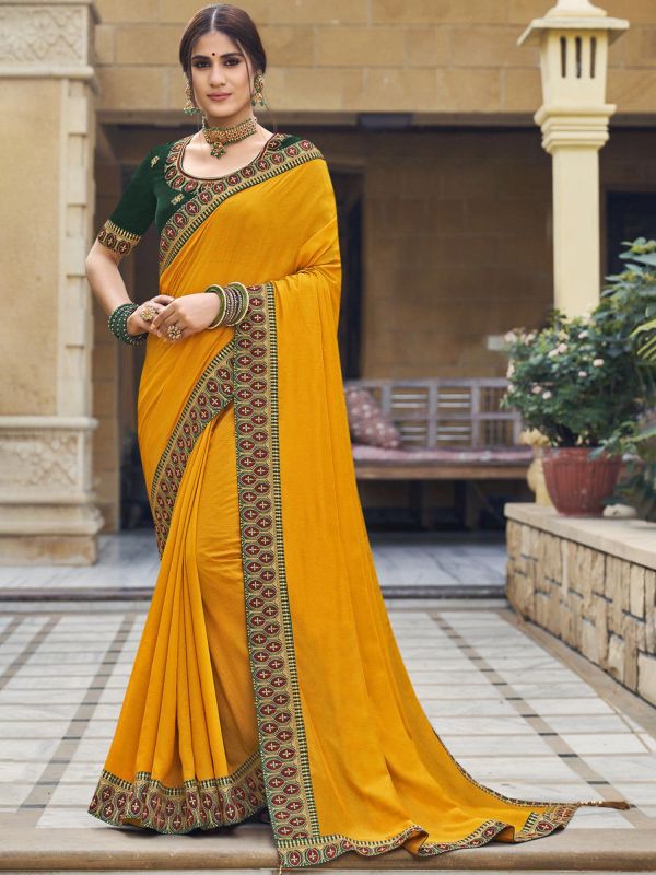 Yellow Festive Wear Saree With Embroidered Border