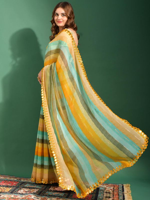 Muticolor Casual Wear Printed Saree In Chiffon