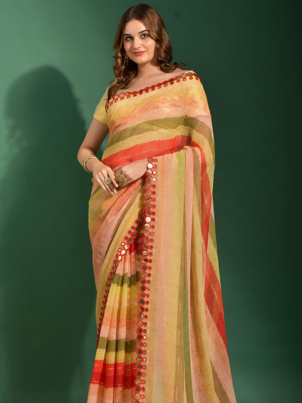 Muticolor Applique Border Saree In Chiffon