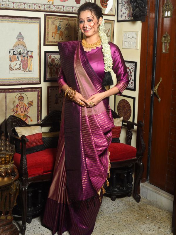 Magenta Festive Printed Saree In Silk