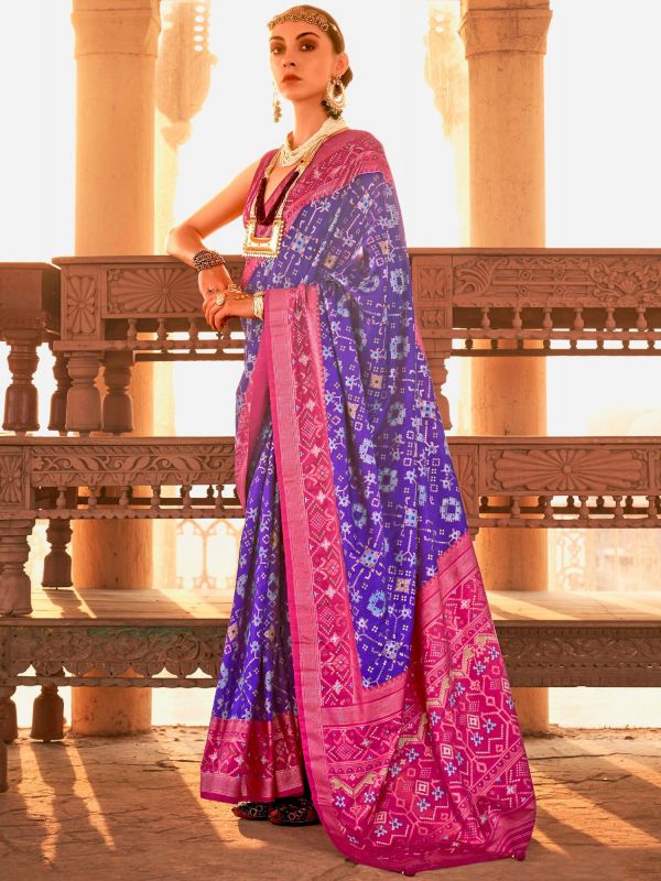 Purple Patola Printed Silk Saree With Blouse