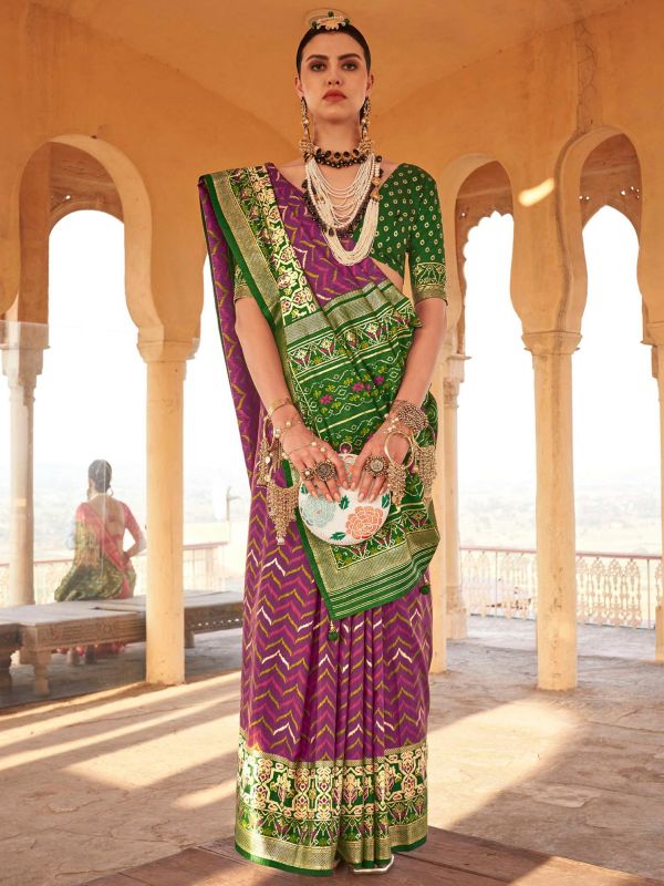 Purple Traditional Patola Printed Saree In Silk