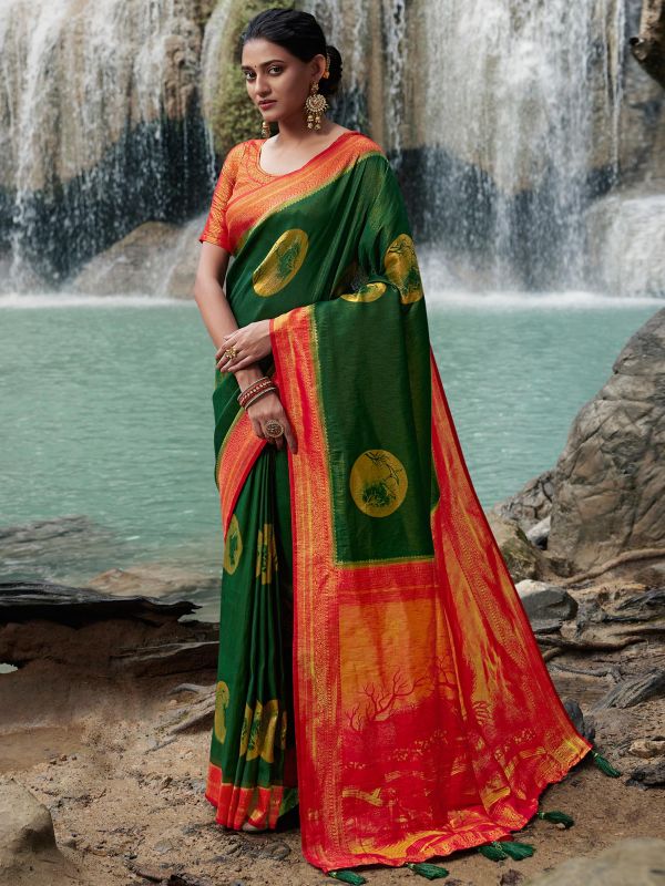 Green Festive Silk Saree With Weaves