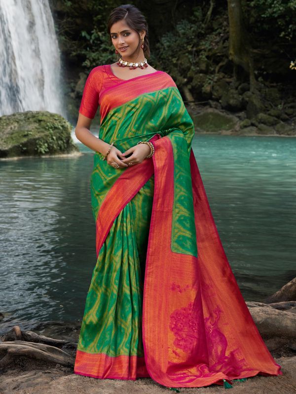 Green Wedding Wear Saree In Silk