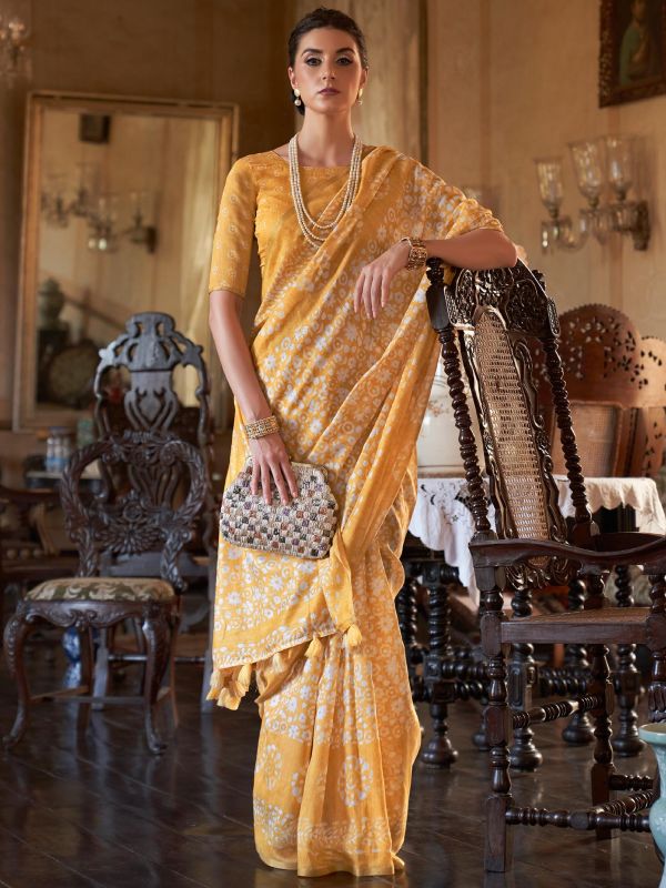 Yellow Printed Casual Wear Saree
