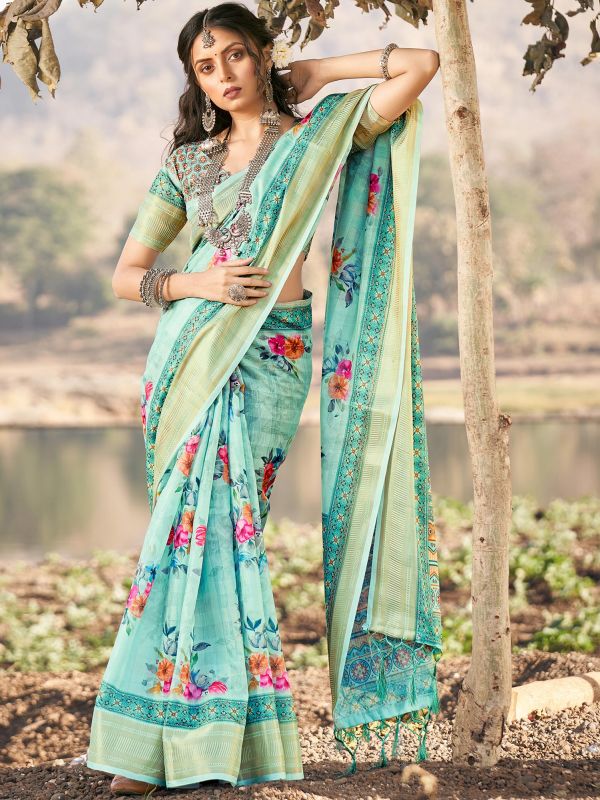 Blue Casual Wear Saree With Prints