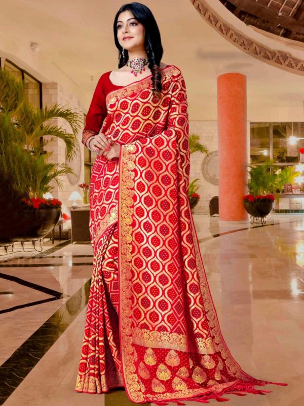 Red Wedding Wear Printed Saree In Georgette