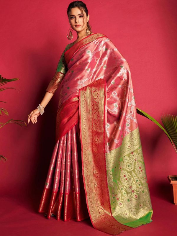 Pink Traditional Woven Saree In Kanjivaram Silk