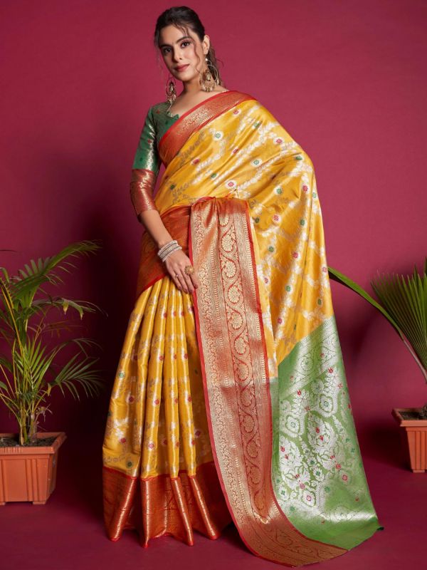 Yellow Kanjivaram Saree With Zari Weaves