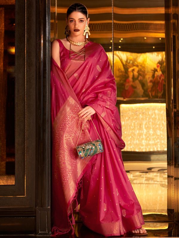 Pink Festive Woven Saree In Banarasi Silk
