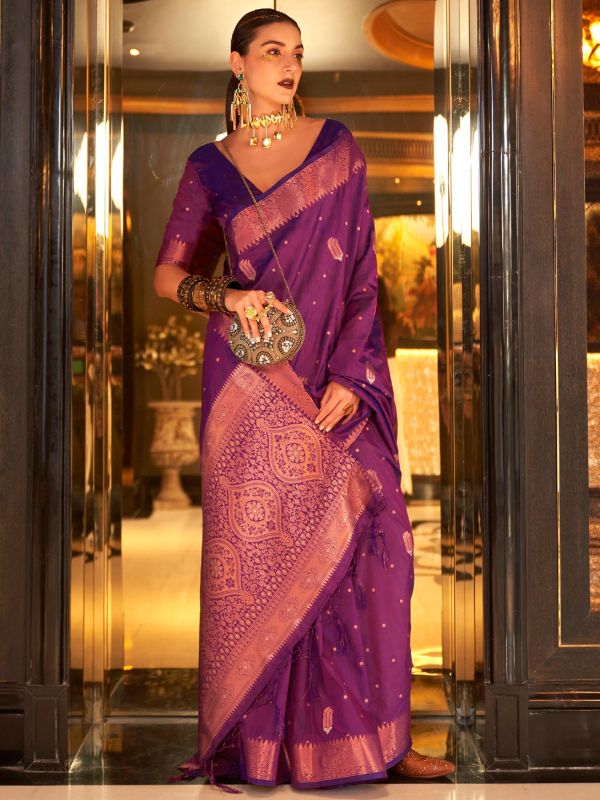 Purple Party Wear Silk Saree With Blouse