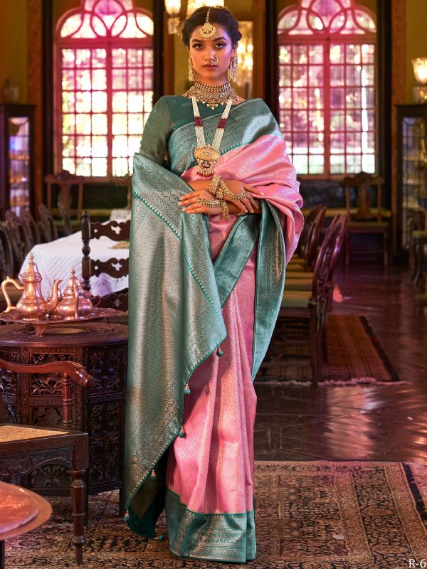 Pink Wedding Wear Silk Woven Saree