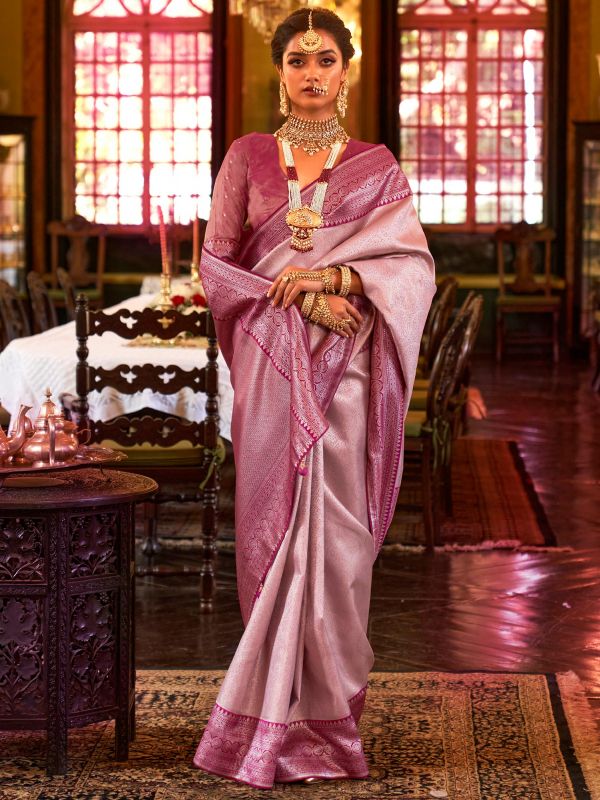 Pink Festive Zari Saree In Silk